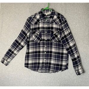 Frye & Co‎ Flannel Shirt Mens Large Blue Plaid Cotton Pockets Long Sleeve Button